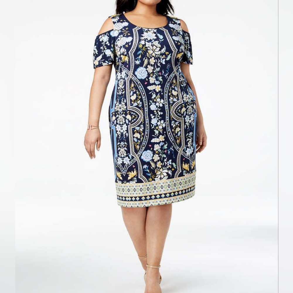 JM Collection Floral Cold Shoulder Dress